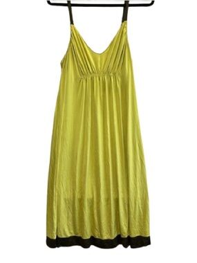 Anne Klein Chartreuse & Dark Green Slip Maxi Dress L Fairy Flowy